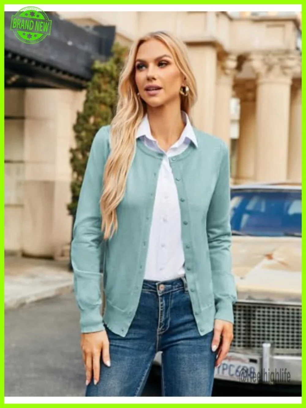 Long Sleeve Button Down Crew Neck Classic Knit Cardigan